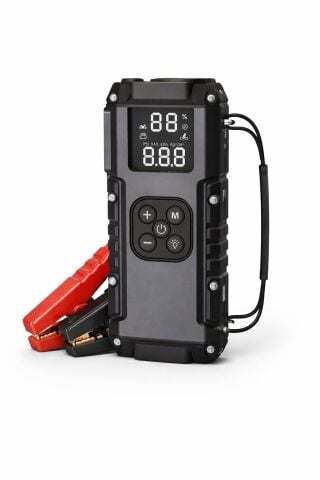 Taşınabilir Jump Starter Akü Takviye Cihazı Lastik Şişirme Kompresörü Powerbank LED Işıklı M2